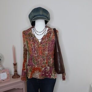 Paisley Allison Taylor Ruffle Bell Sleeved Button Down Top MEDIUM. Vintage.